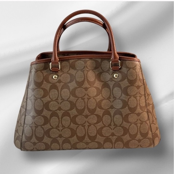 COACH Signature Margot Brown Canvas Tote Bag with Leather Trim - Picture 11 of 17